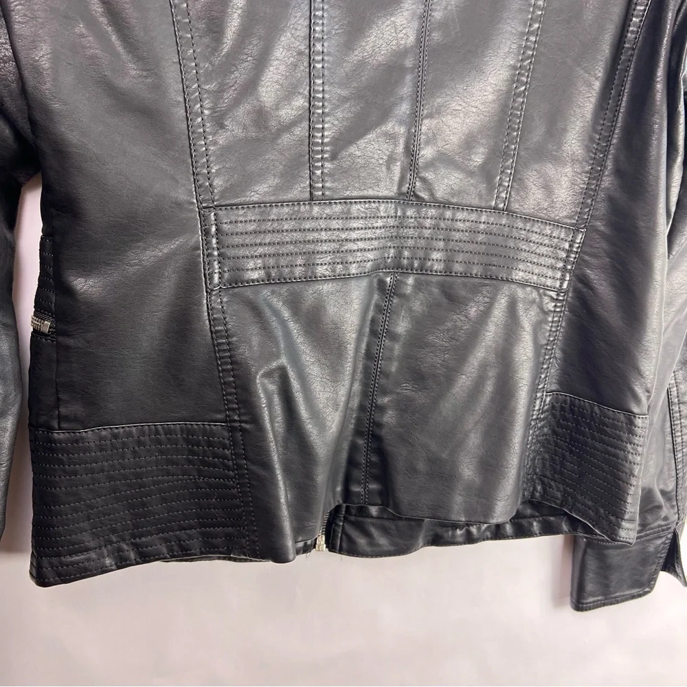 LA Coalition Black Moto Jacket, Faux Leather, Quilted, Zippered Pockets, Medium - Picture 11 of 12